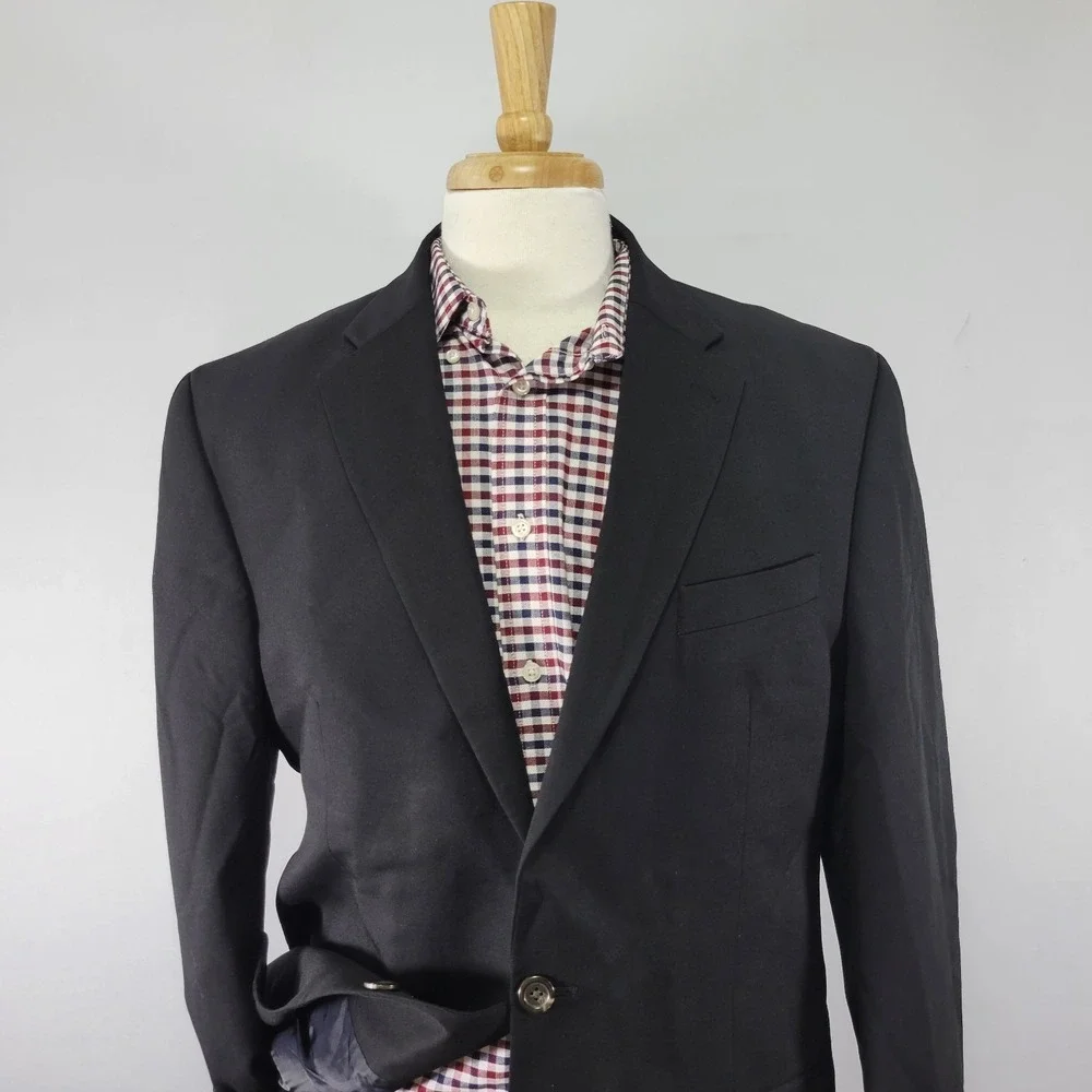 Chaps Men's Sport Coat Blazer Two Button Solid‎ Black Twill Wool Size 42L